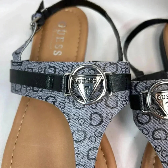 Guess Los Angeles Size 7.5 Sandal Thong Casual Gray Black - Picture 2 of 9